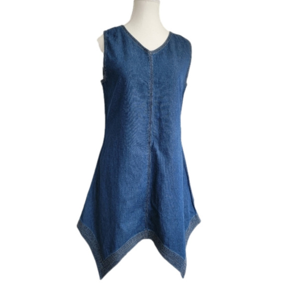 VINTAGE 100% COTTON Y2K Jean Dress with Waterfall Hem - Picture 2 of 11